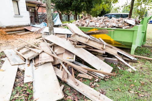 Construction site with a large skip container